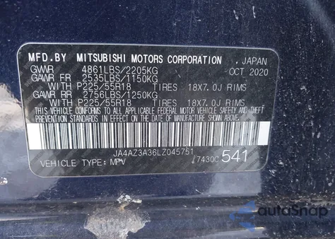 2020 Mitsubishi Outlander Se 2.4 S-Awc z USA, uszkodzony, nr VIN JA4AZ3A36LZ045751